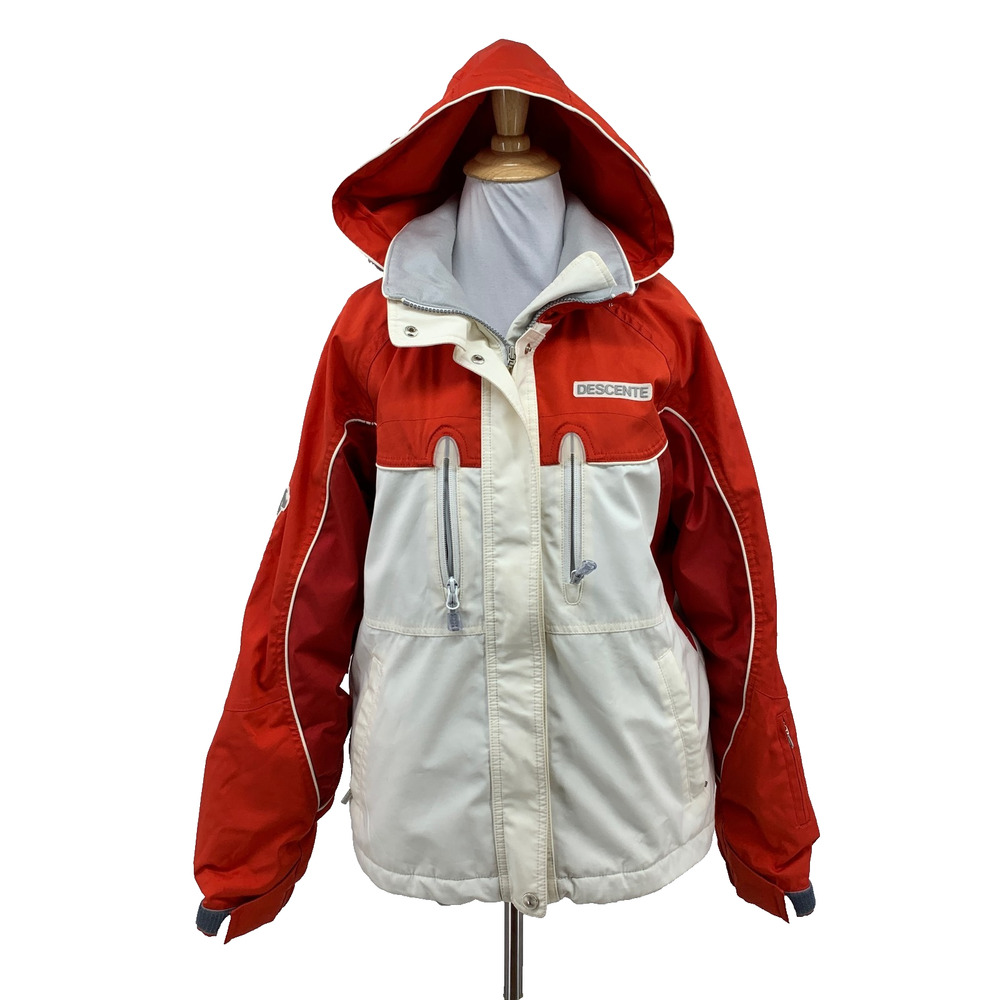 Descente Jacket Womens S/M White Red Full Zip Insulated Hooded Ski Snowboard